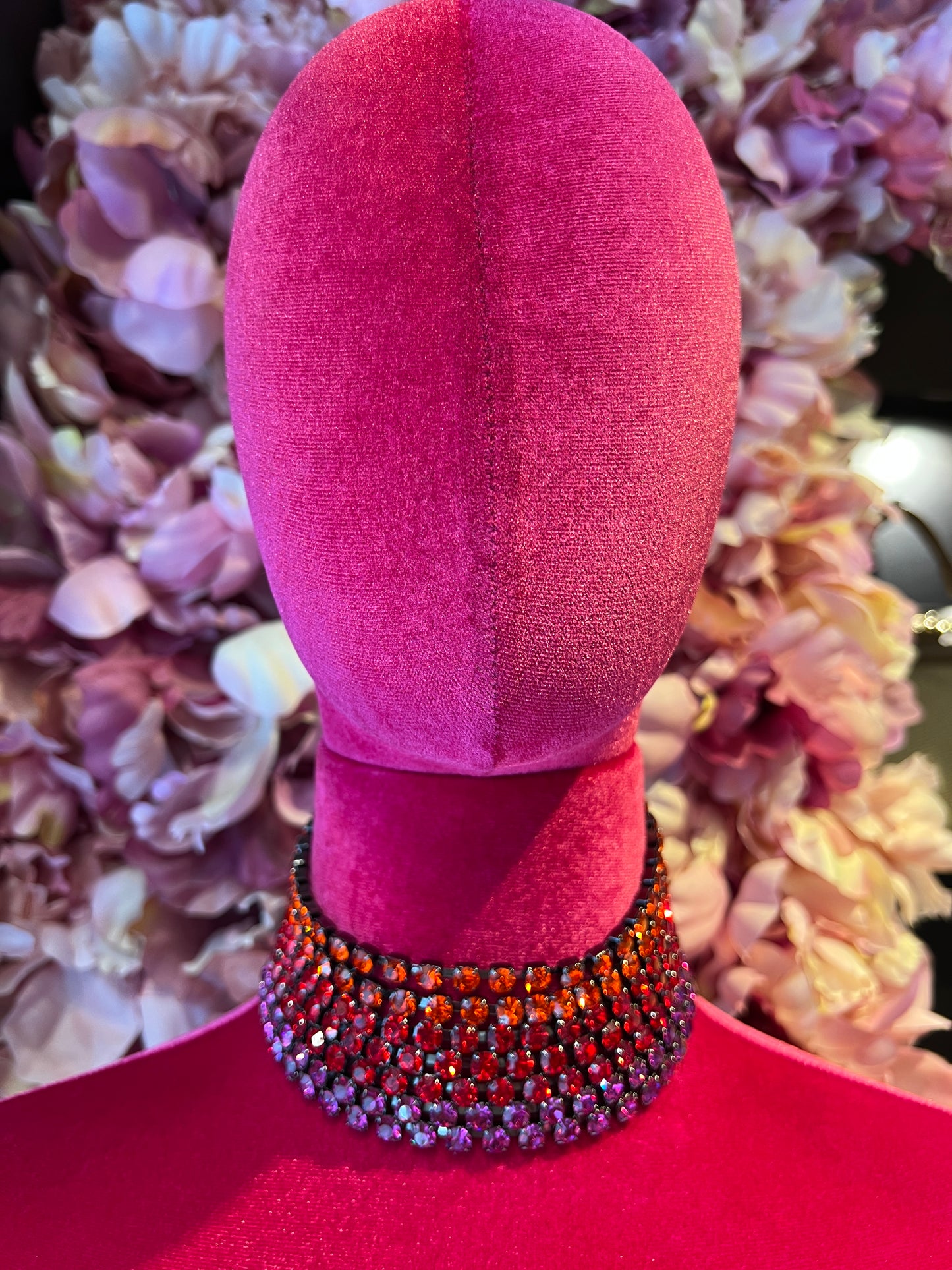 Choker cristalli 7 fili arancio rosso e rosa