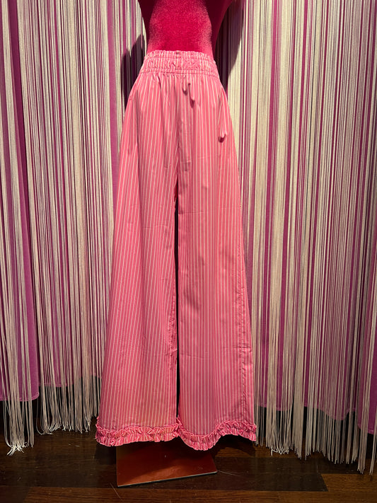 Gina Gorgeous pantalone palazzo cotone a righe rosa fucsia e bianche Palmira 1