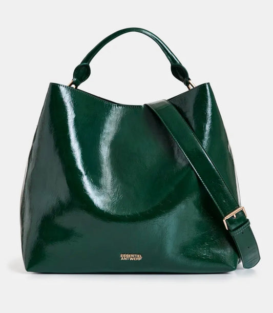 Essentiel antwerp borsa shopper lucida verde scuro con tracolla