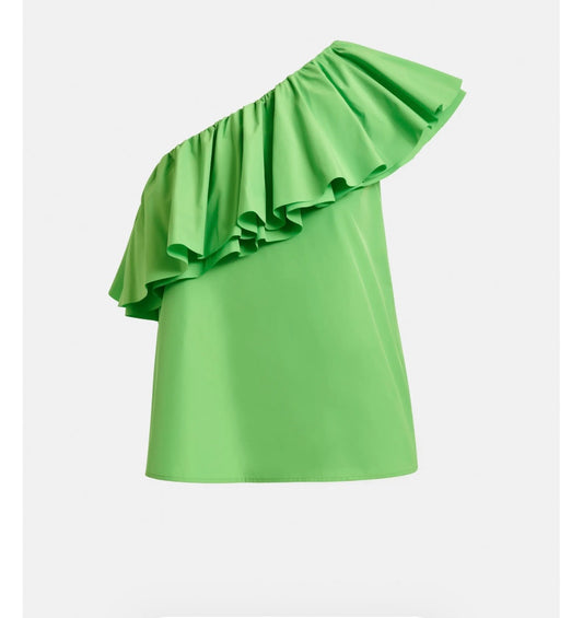 Essentiel antwerp top asimmetrico verde con volant