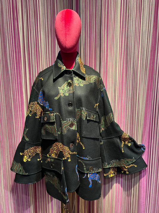 5 Progress giacca cappotto fantasia nera con pantere