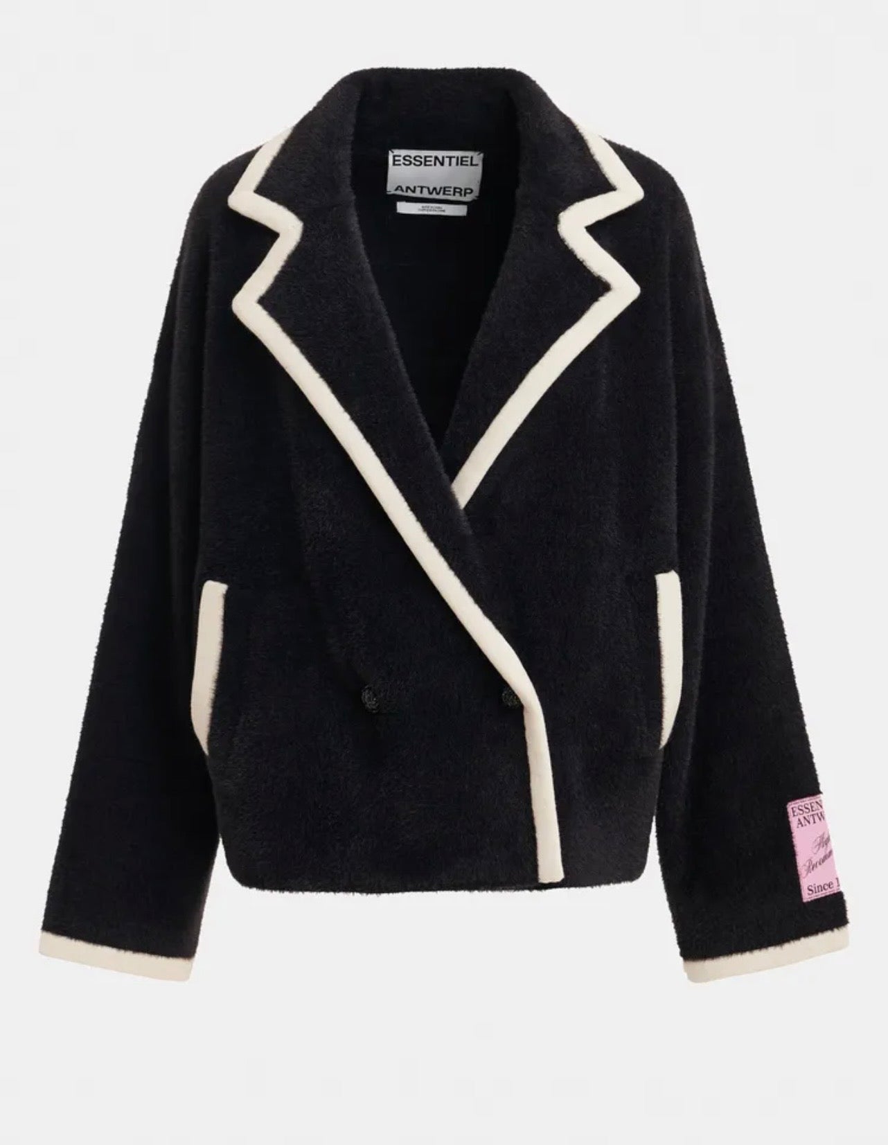 Essentiel antwerp cardigan doppiopetto con profili a contrasto bianchi