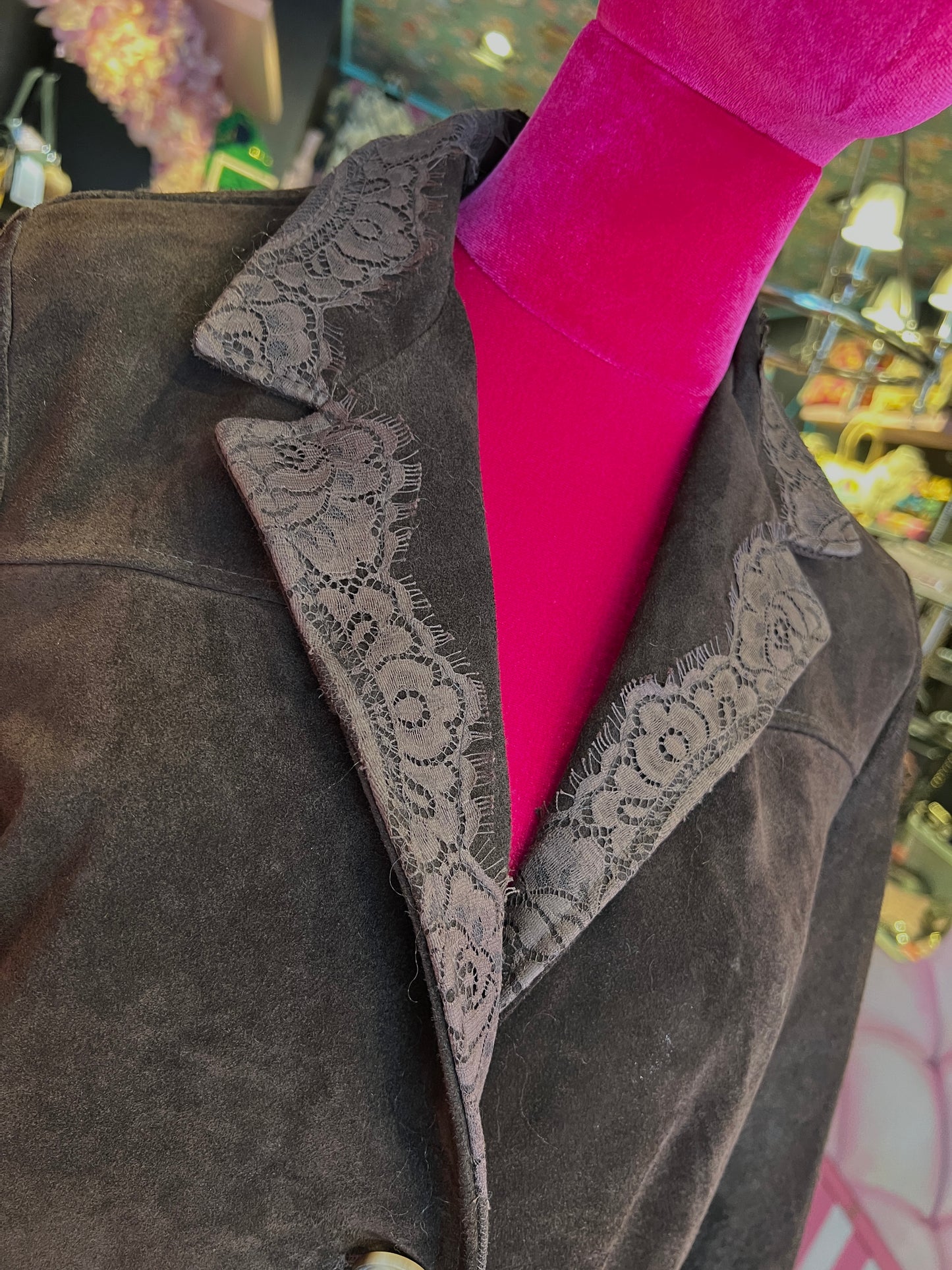 Pink Memories giacca marrone camoscio con pizzo
