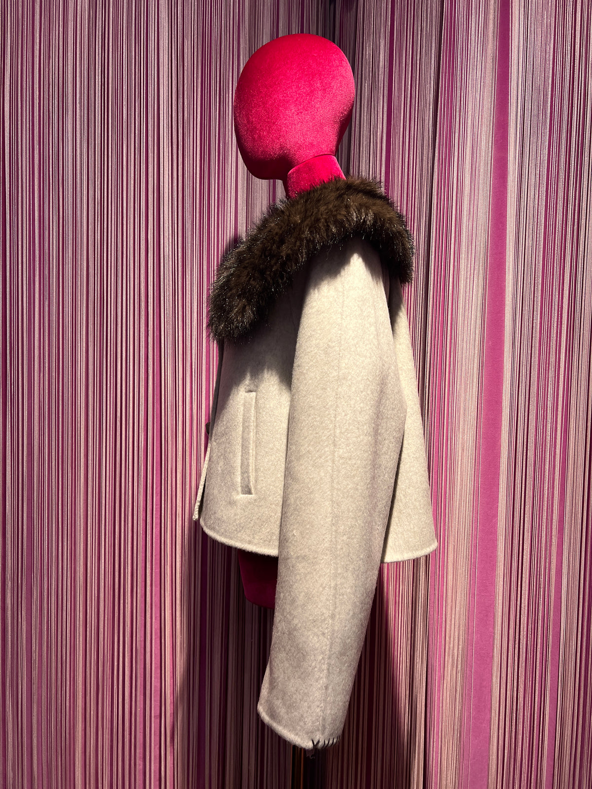 Front street cappotto crop 100% lana con collo pelliccia ecologica removibile