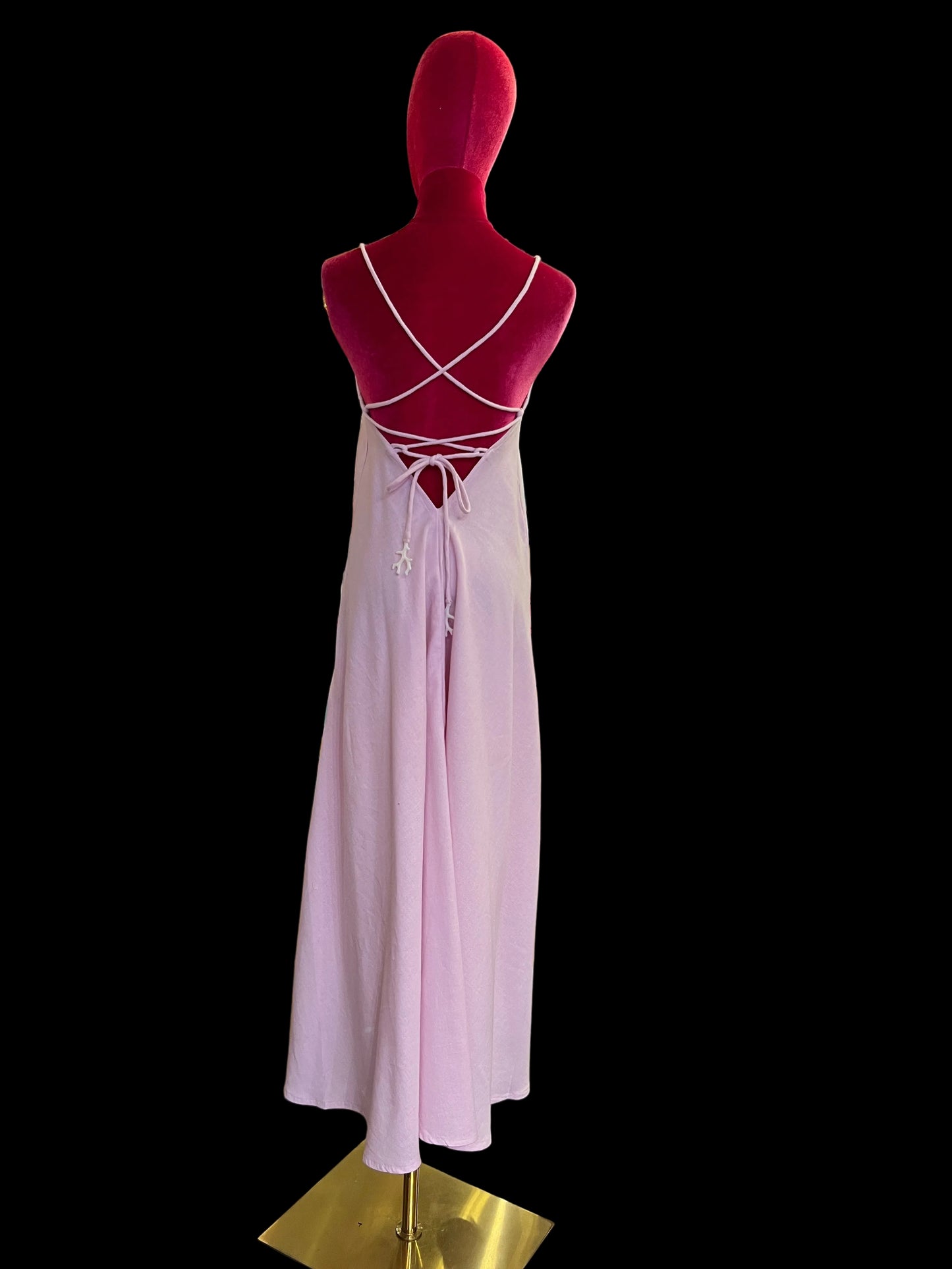 Be-sunset -20% di sconto abito in cotone rosa applicazione perle colorate rosa e gialle   bretellina e intreccio sulla schiena
