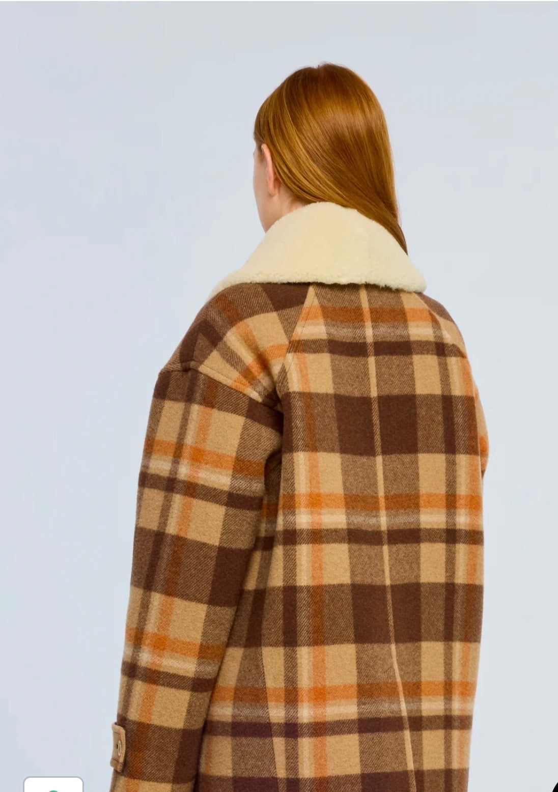 Semicouture giacca/cappotto a quadri beige marrone e arancio con collo  in montone  rimovibile