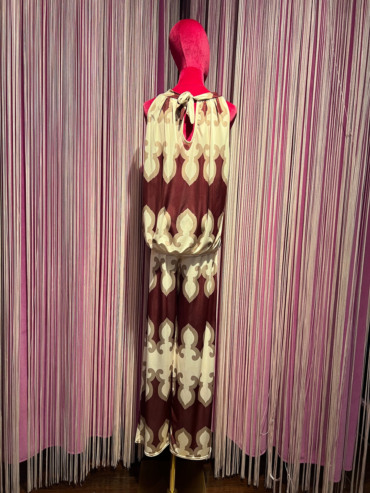 Mon amour Paris completo top e pantalone in viscosa fantasia burgundi avorio e beige