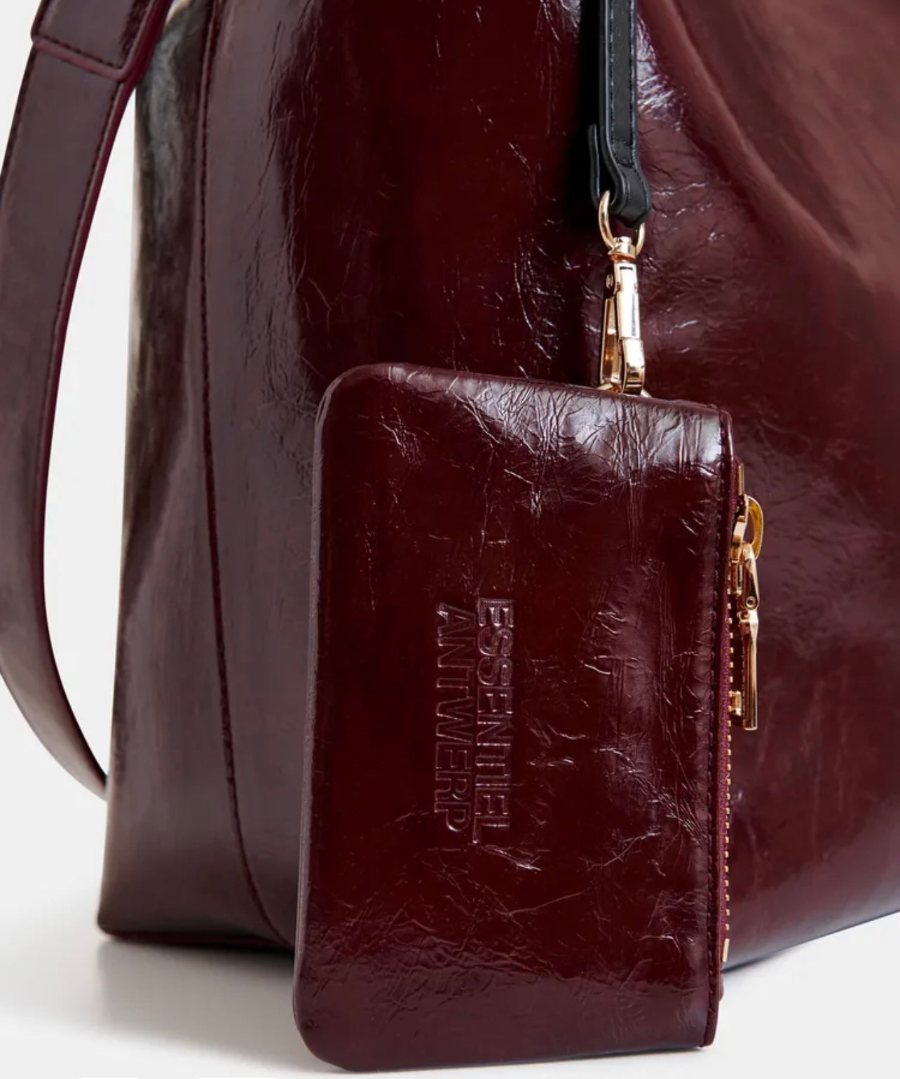 Essentiel antwerp borsa shopper lucida bordeaux con tracolla