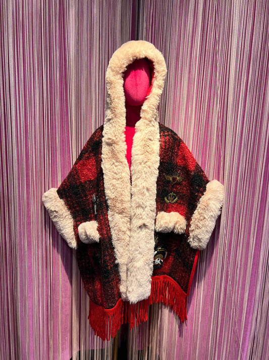 ABpink🩷 mantella boucle fantasia tartan con cappuccio, interno in ecopelle patch teddy