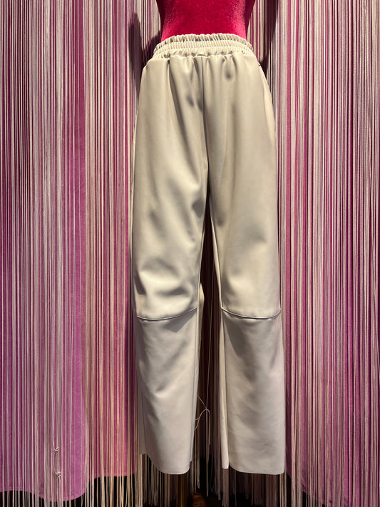 Mon amour Paris pantalone ecopelle con elastico panna