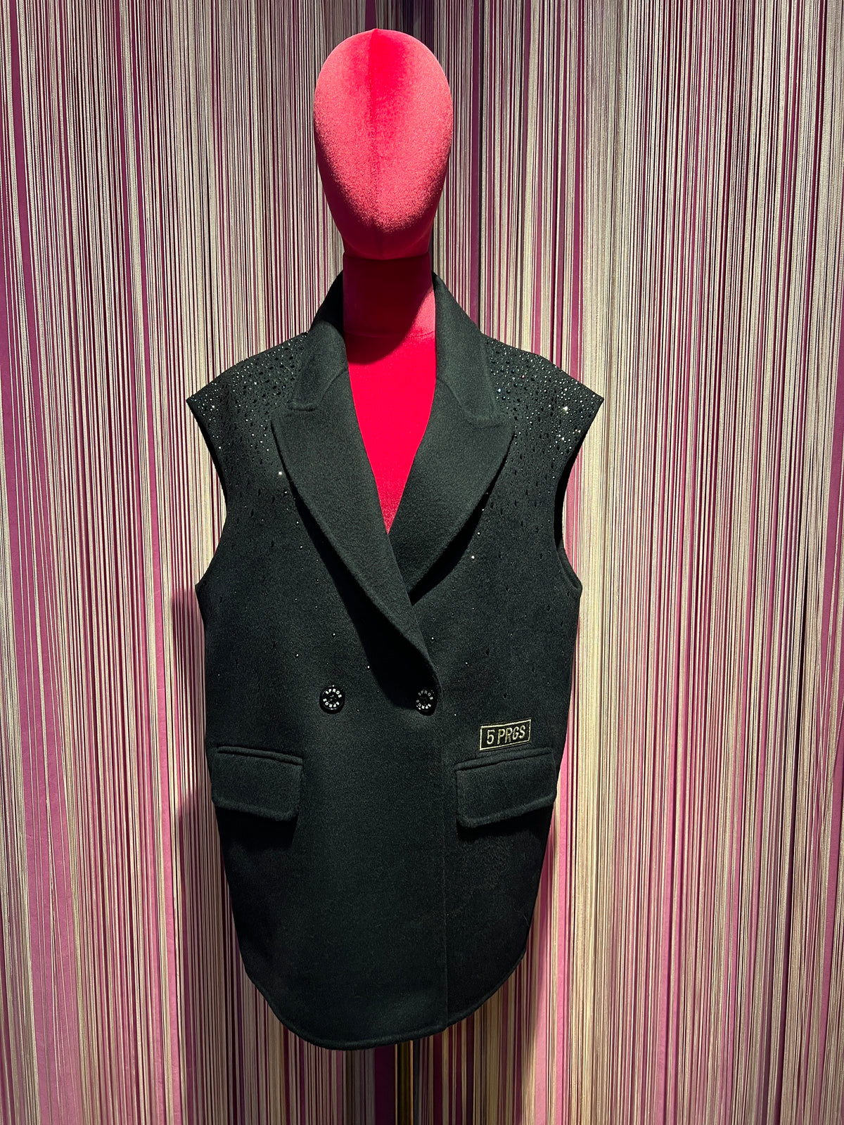 5 Progress gilet doppiopetto blu scuro con cristalli lana e cachemire