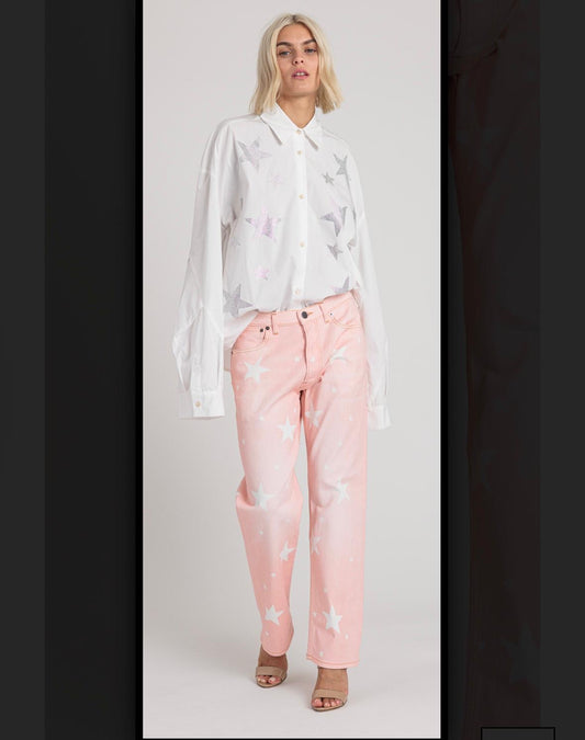 Rossano Perini jeans rosa pesca con stelle bianche