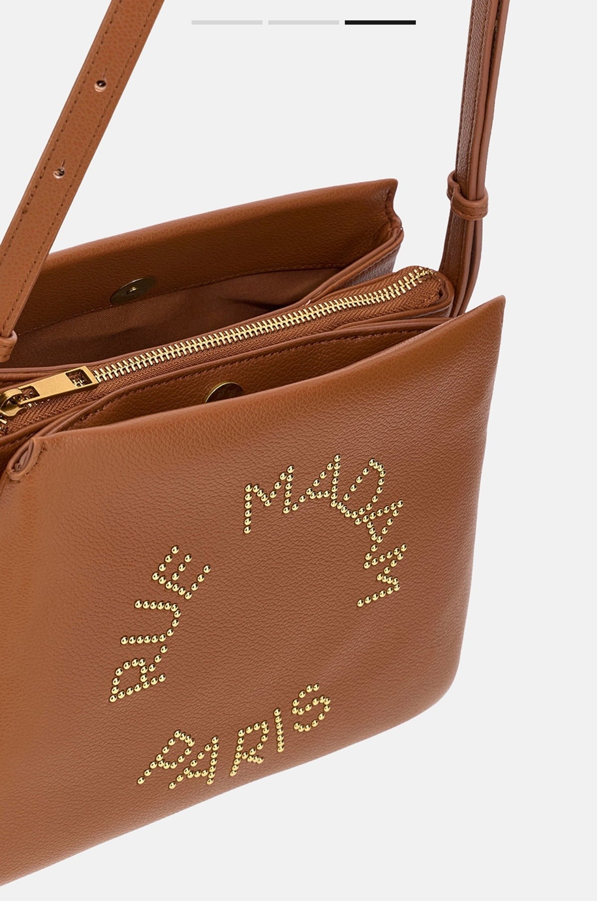 Rue Madam Paris borsa a tracolla tre tasche in ecopelle cognac con logo micro borchiette