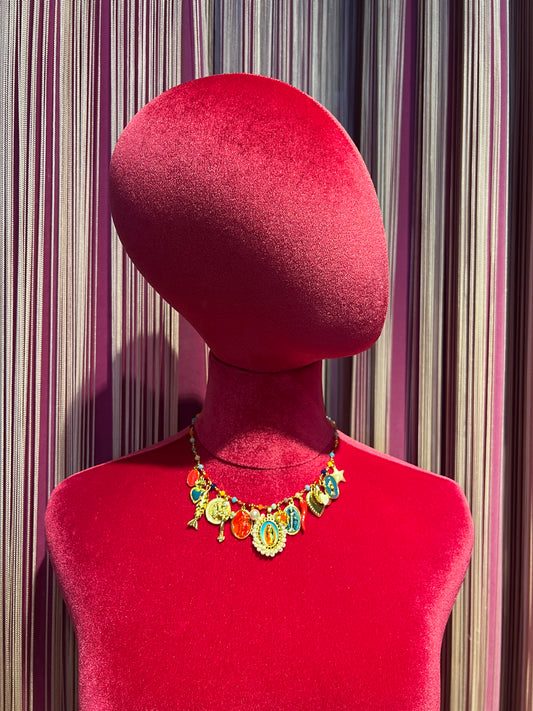 Principessa Glam collana girocollo perline multicolor cornetto rosso immagine perline bianche