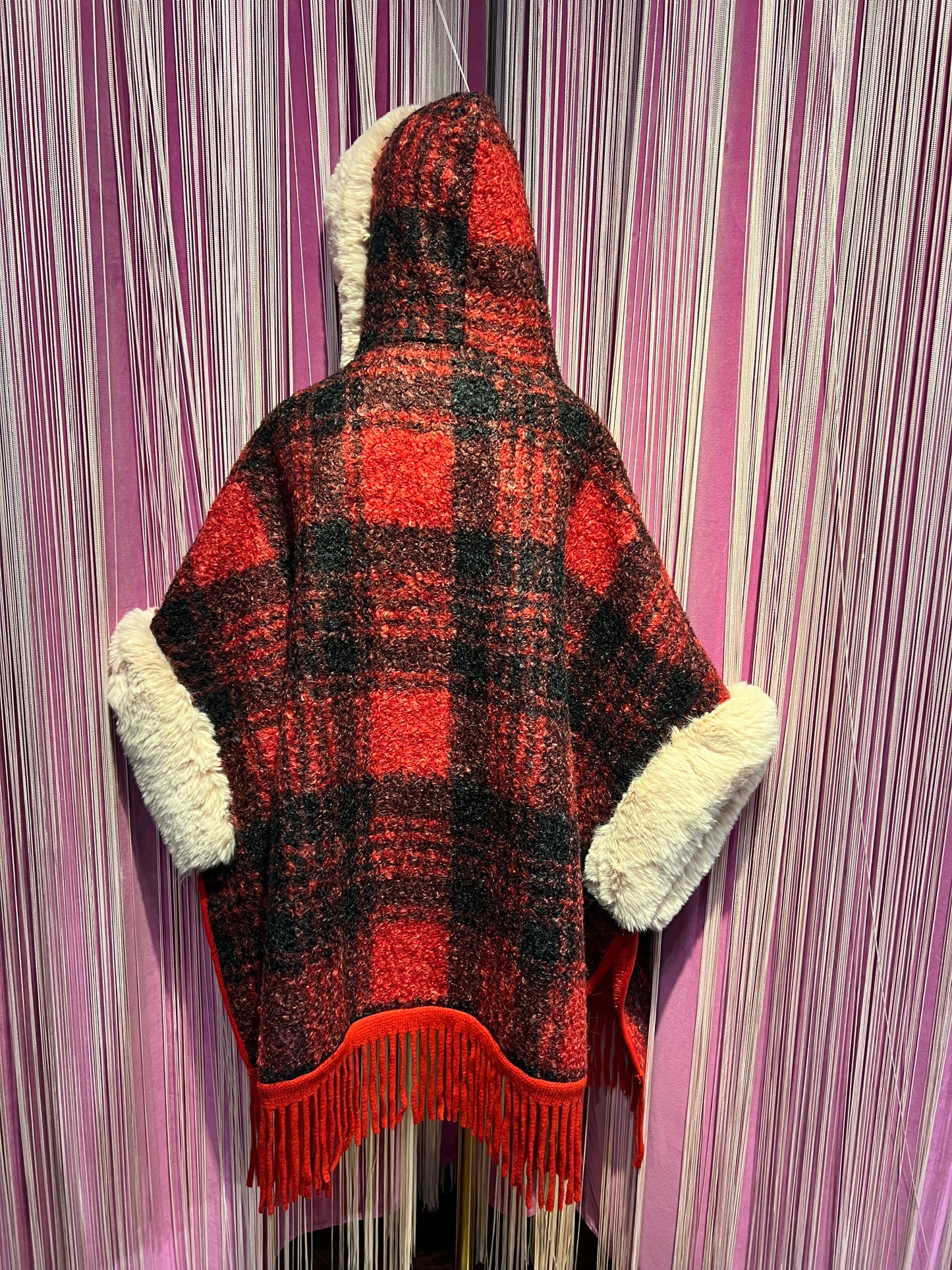 ABpink🩷 mantella boucle fantasia tartan con cappuccio, interno in ecopelle patch teddy