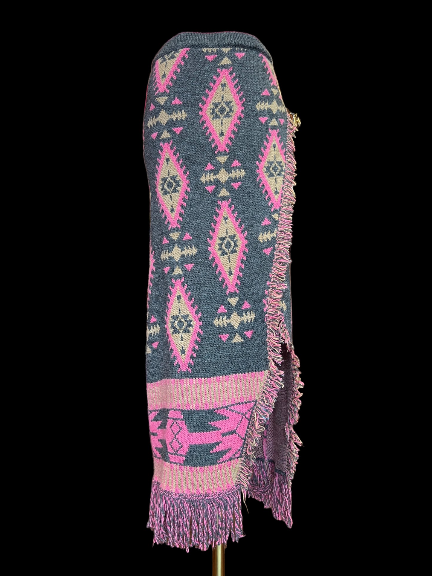 Colour market gonna jacquard con frange grigio e fucsia