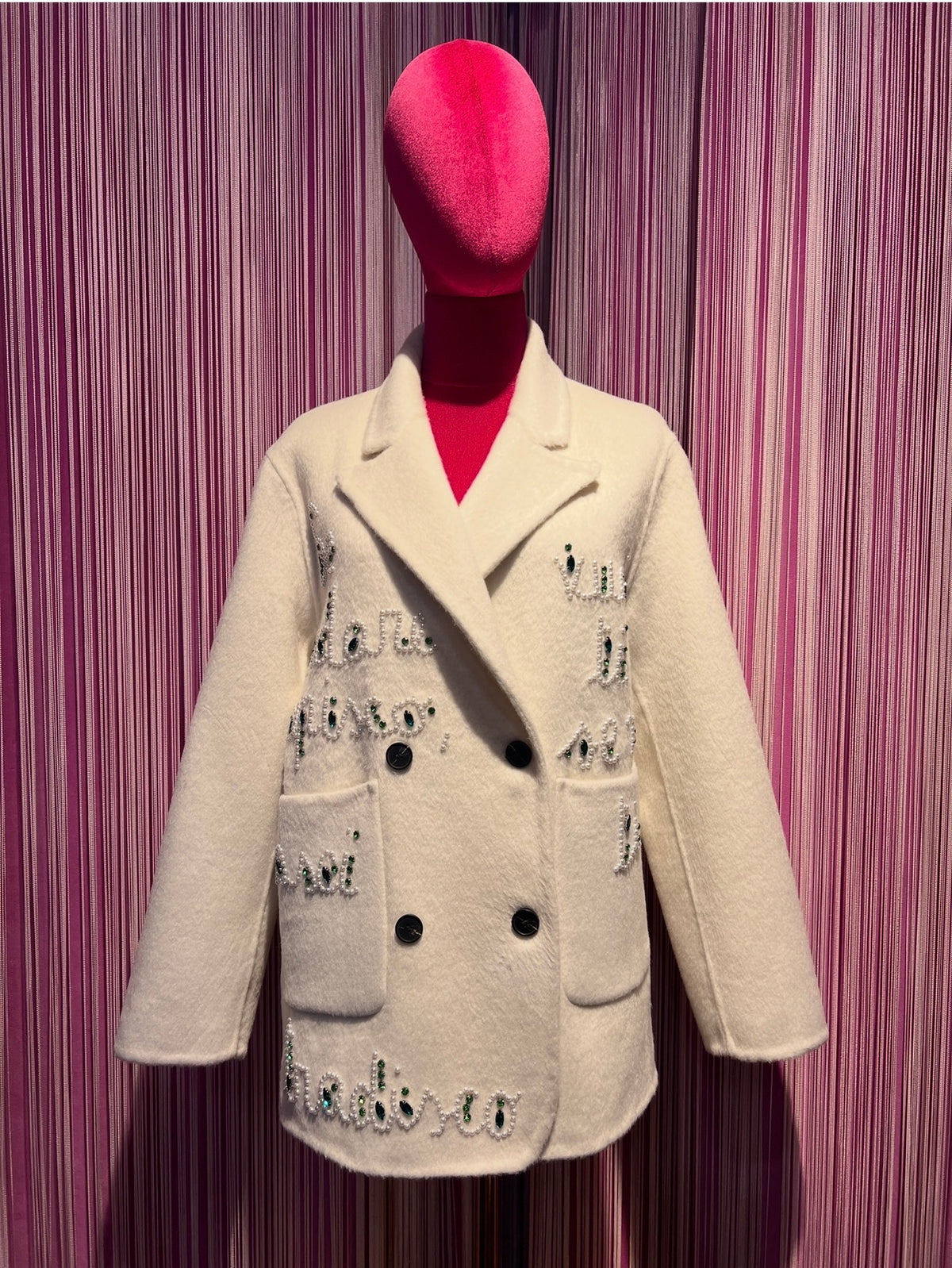 Front street giacca 100% lana doppiopetto con decorazioni perle e cristalli