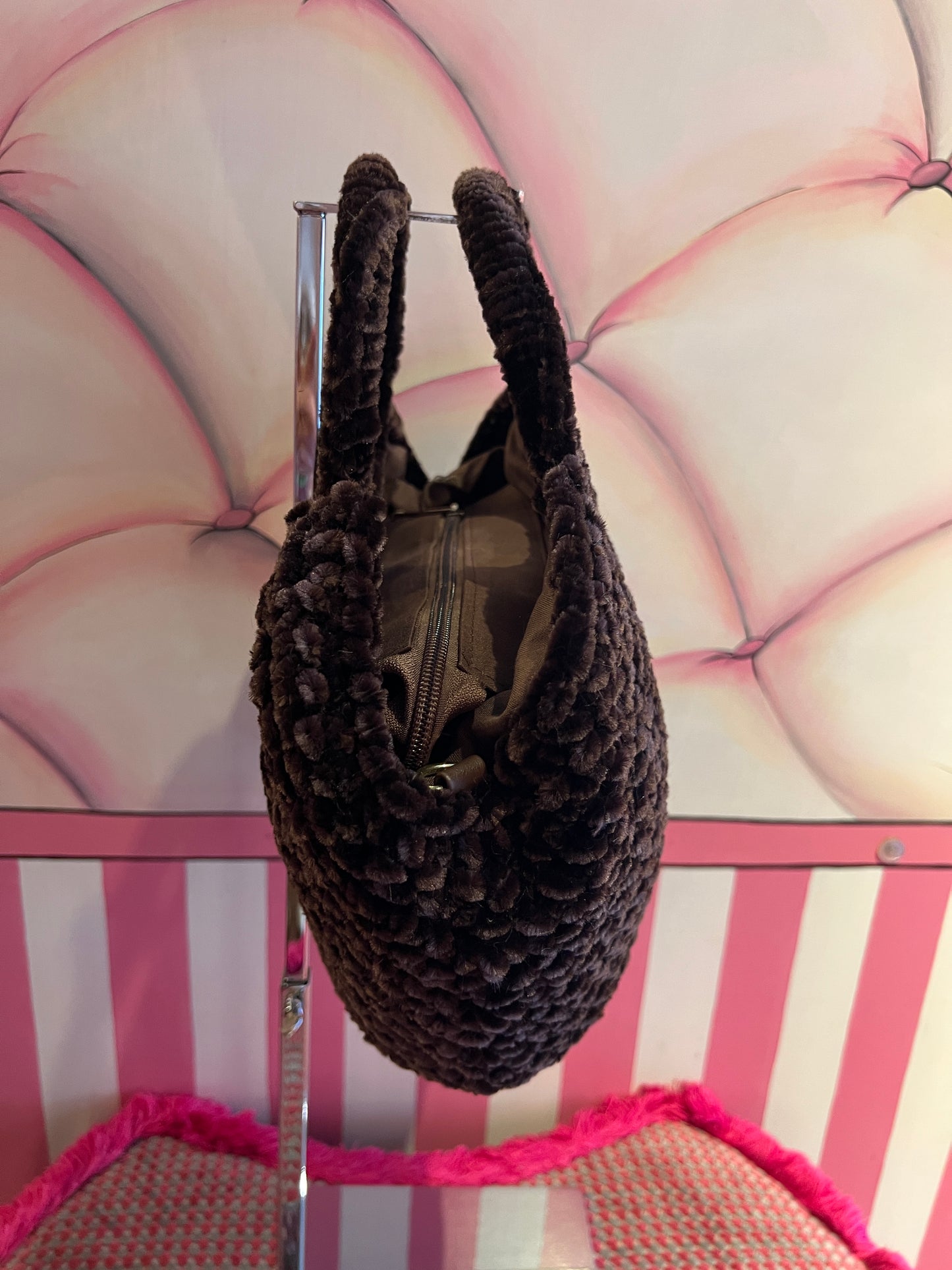 Love & roses borsa tricot ciniglia marrone con tracolla