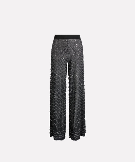 Circus Hotel pantalone viscosa nero con paillettes piccole grigio fumo