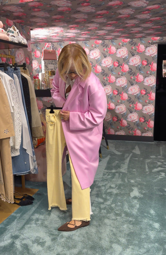 Mon amour Paris pantalone 5 tasche cotone elasticizzato sfrangiato a zampetta banana