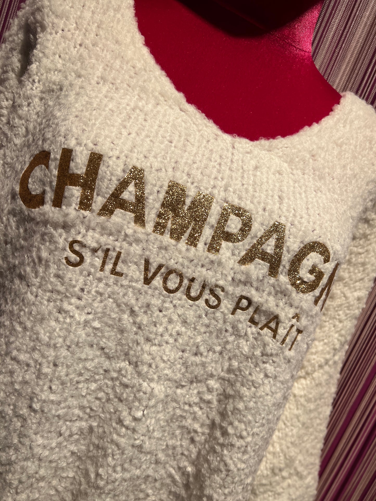 Love & roses maglia panna con scritta champagne s’il vous plait