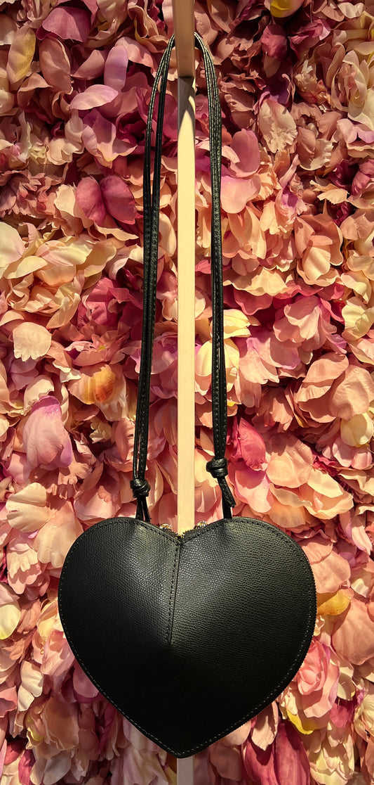 Borsa a cuore tracollina  regolabile vera pelle nera