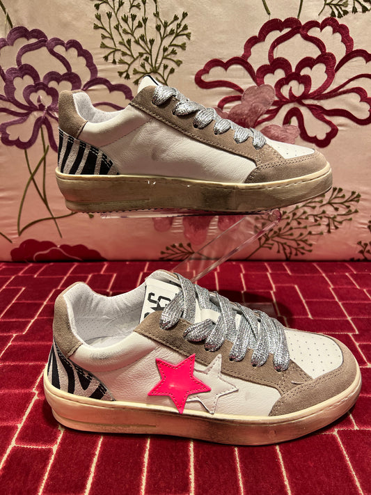 2 Star collection sneakers pelle bianca dettagli zebra