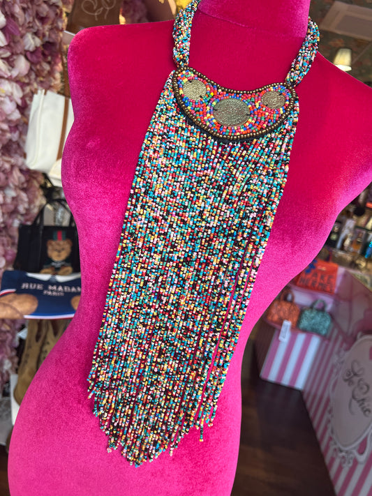 Collana maxi frange perline multicolor