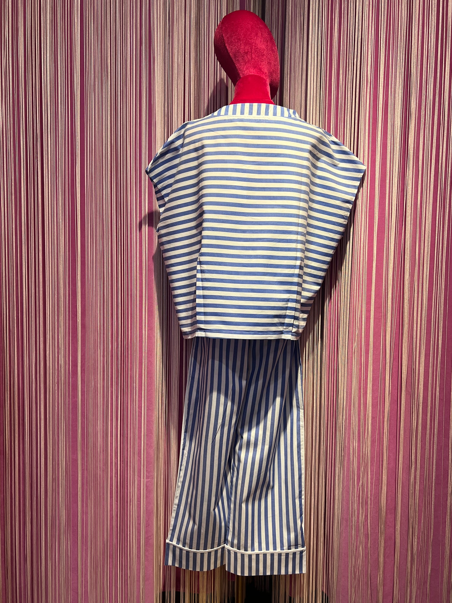 Miki Thumb completo blusa e pantalone a righe azzurro e bianco