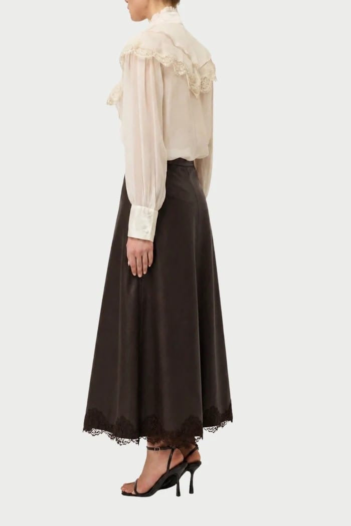 Pink memories gonna lunga in ecopelle con pizzo marrone