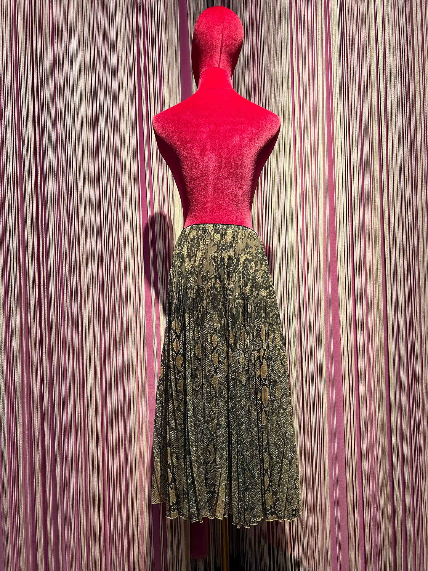 Ermanno Scervino gonna plissettata in georgette stampa pizzo e animalier e vita elastica