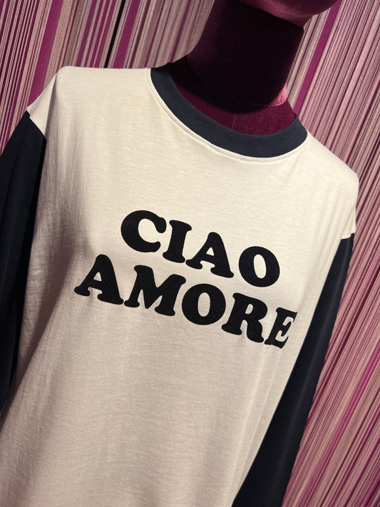 Giada Benincasa t-shirt over manica lunga bianco e blu ciao amore