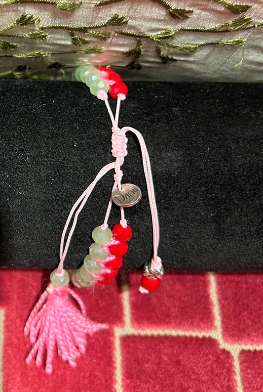 Nadia Dafri Paris bracciale regolabile cristalli grigio rosso e rosa