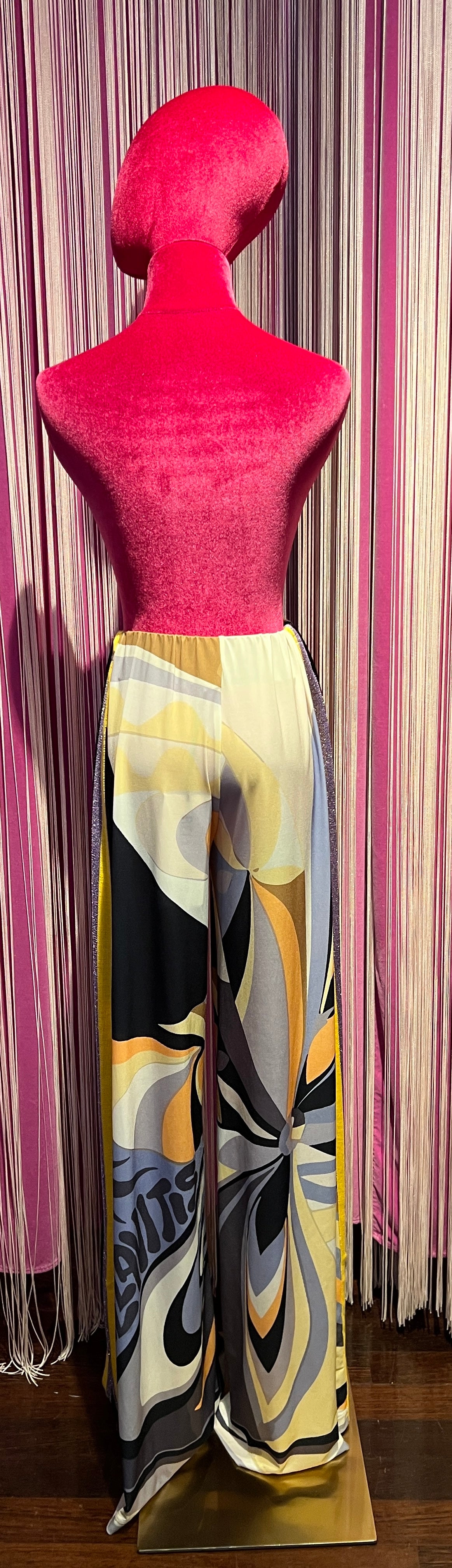 Bellavitis -50% di sconto pantalone palazzo in Jersey fantasia giallo lilla riga laterale in maglia