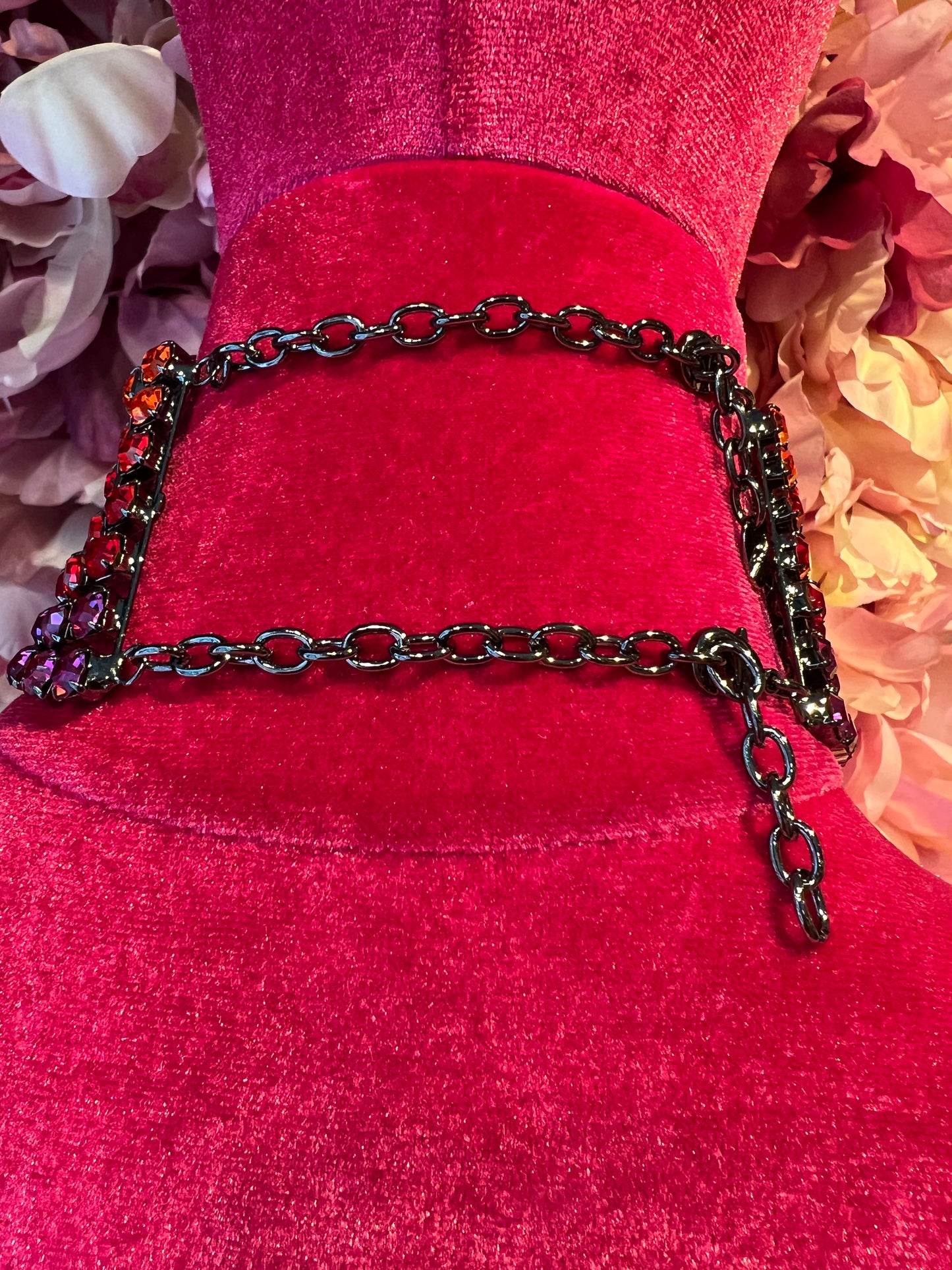 Choker cristalli 7 fili arancio rosso e rosa