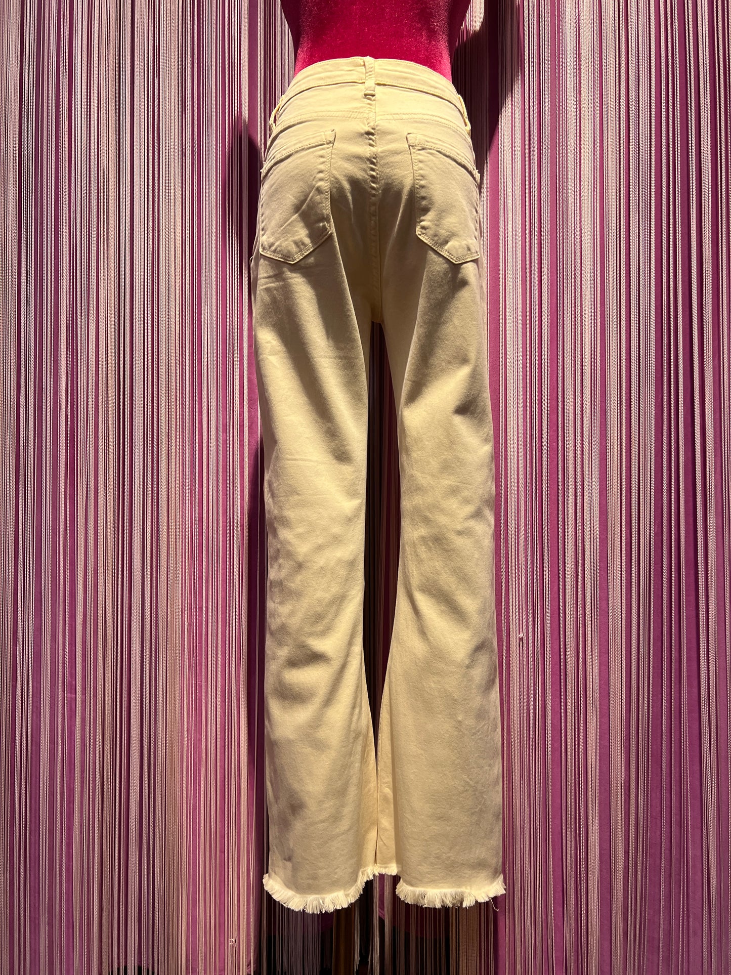 Mon amour Paris pantalone 5 tasche cotone elasticizzato sfrangiato a zampetta banana