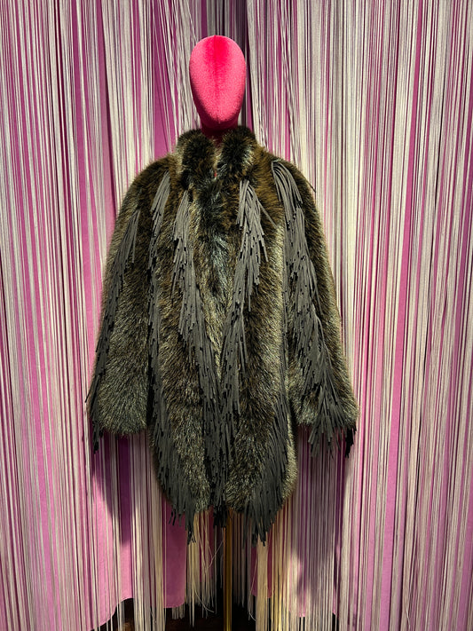 Uncommon giacca simil pelliccia marrone con frange