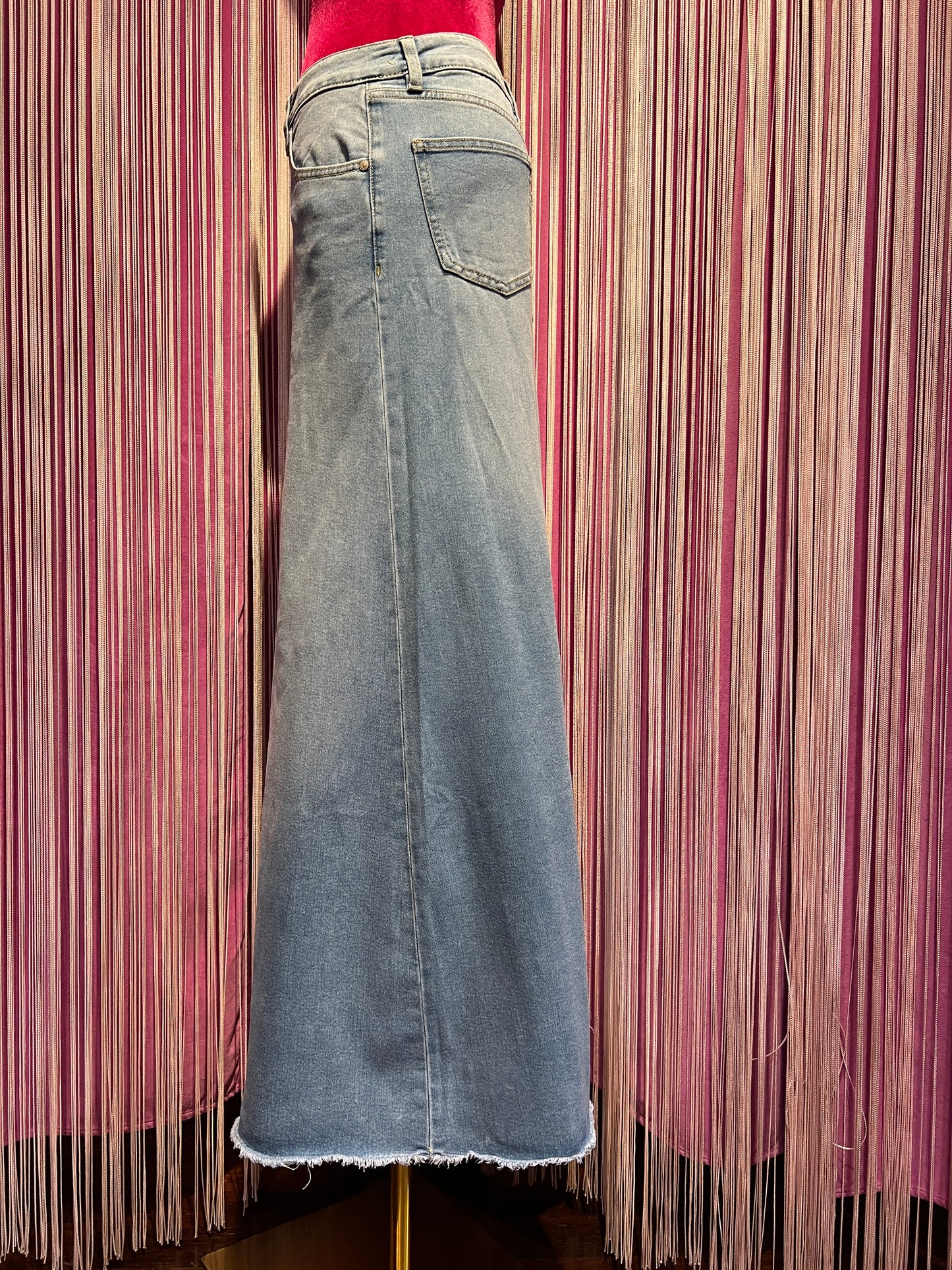 Love & roses jeans denim a palazzo sfrangiato