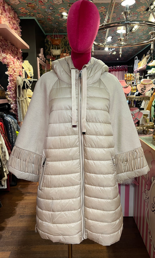 The room piumino con cappuccio ghiaccio manica con frange