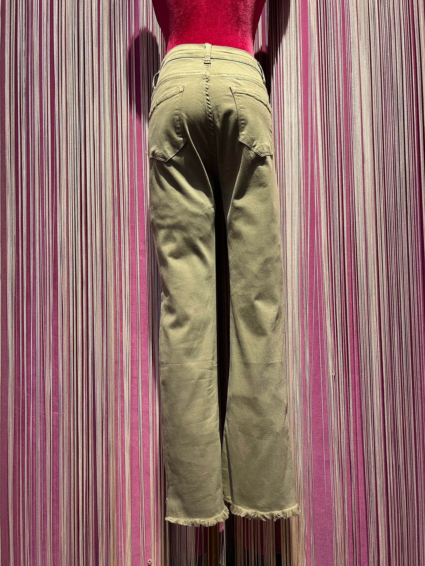 Mon amour Paris pantalone 5 tasche cotone elasticizzato sfrangiato a zampetta  taupe