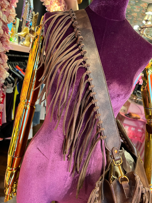 Rue Madam Paris tracolla vintage marrone con frange