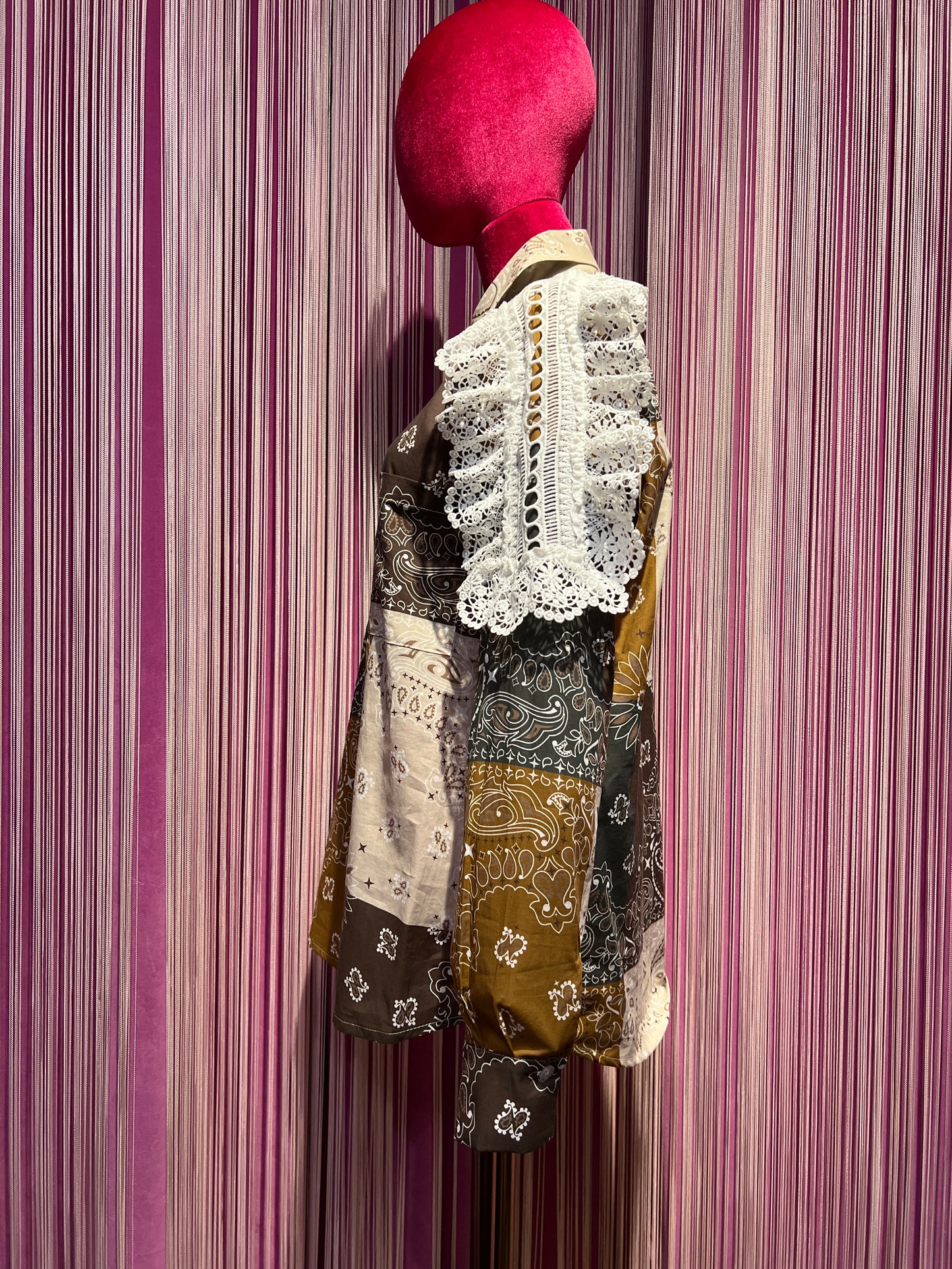 5 Progress camicia cotone fantasia bandana con applicazioni pizzo crochet