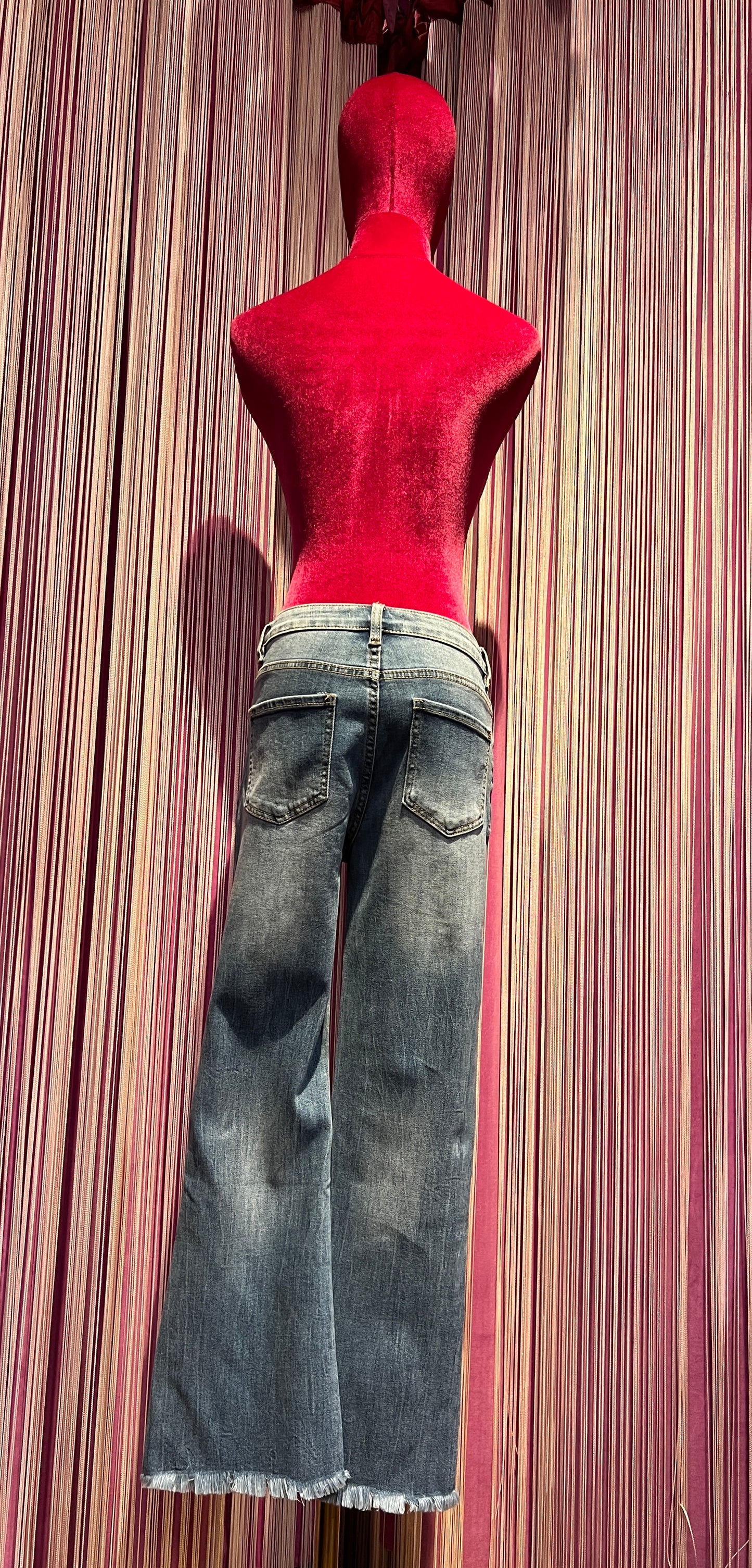Mon amour Paris jeans denim chiaro zampetta sfrangiato elasticizzato