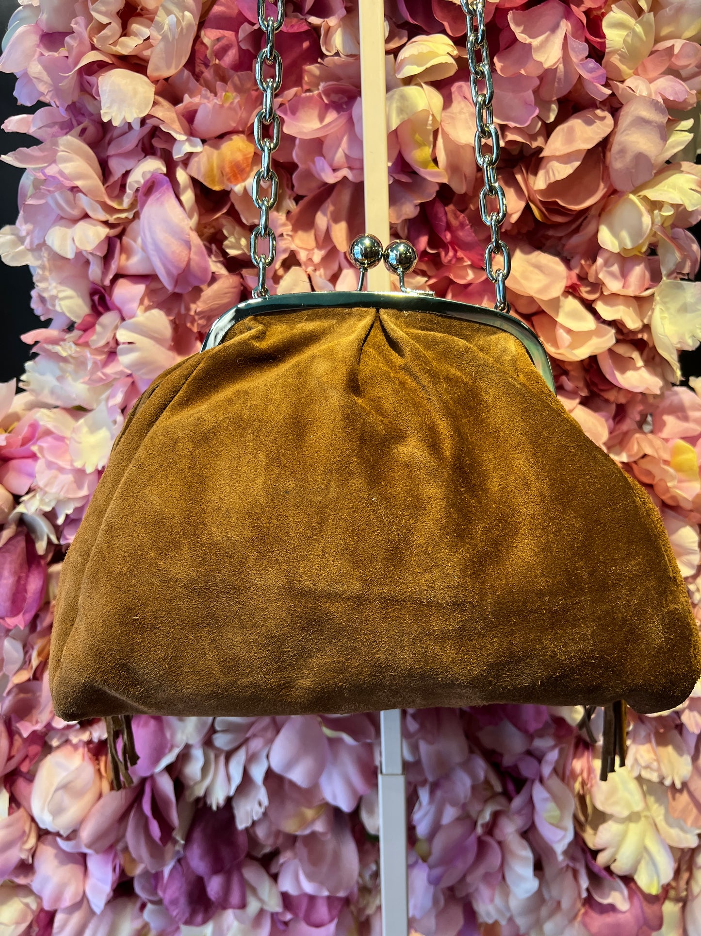 5 Progress borsa suede con frange applicazione pantera e tracollina