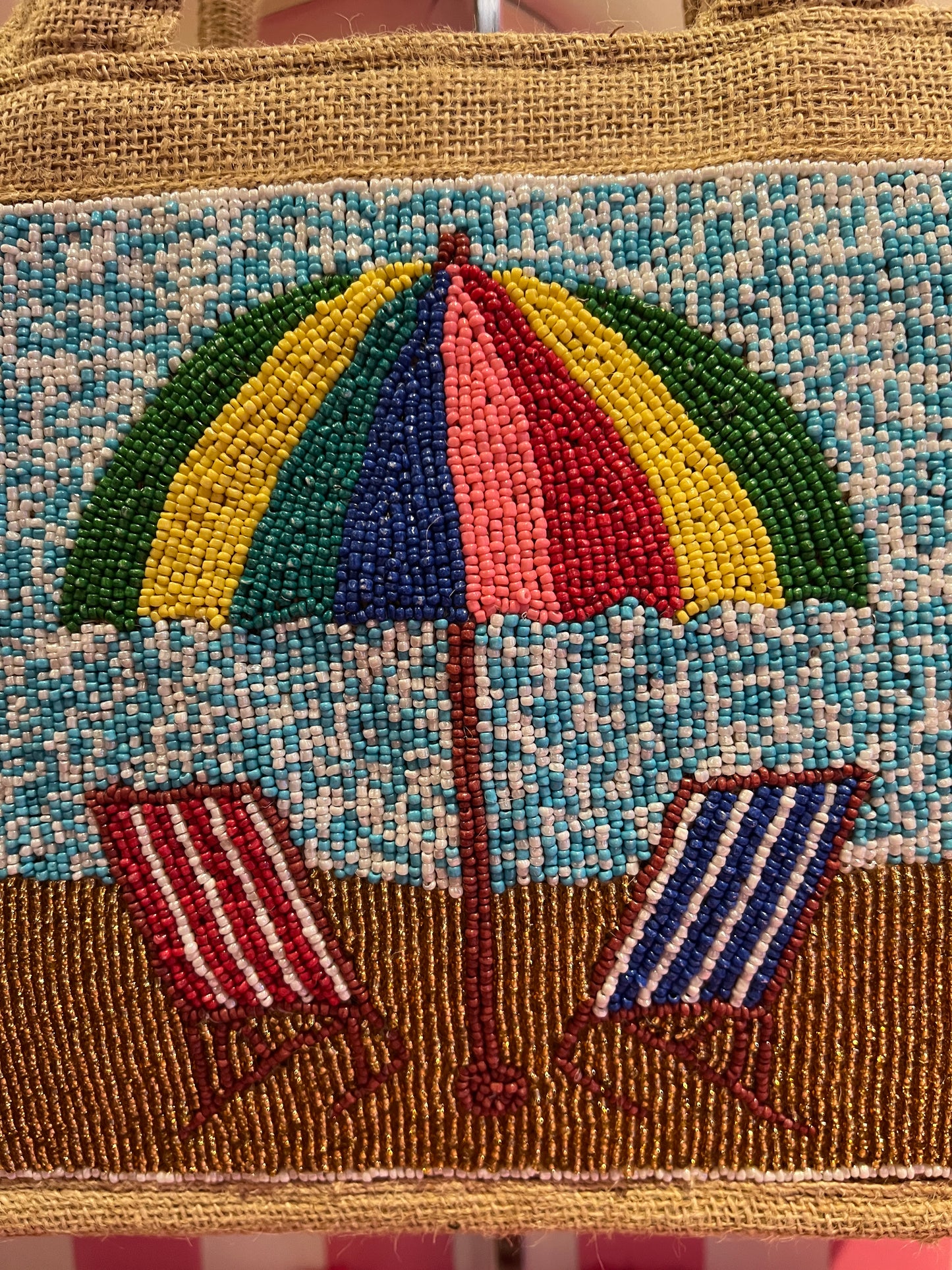 Borsa tela due manici con decorazione perline