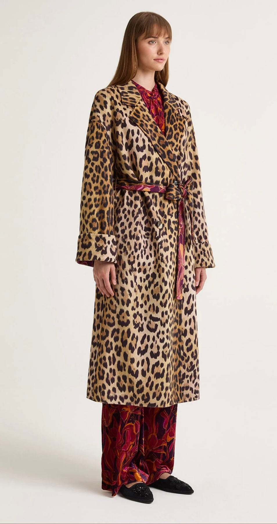 Maliparmi cappotto reversibile da un lato fantasia gigli bordò dall’altro fantasia animalier