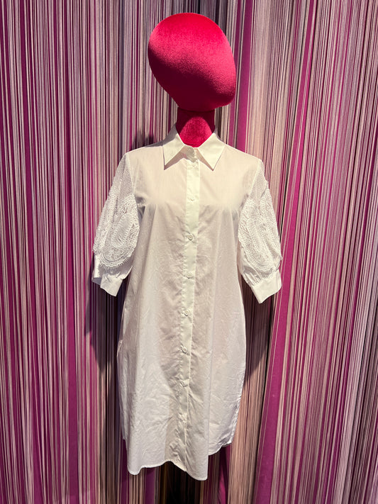Ermanno Scervino abito abbottonato davanti bianco con manica pizzo