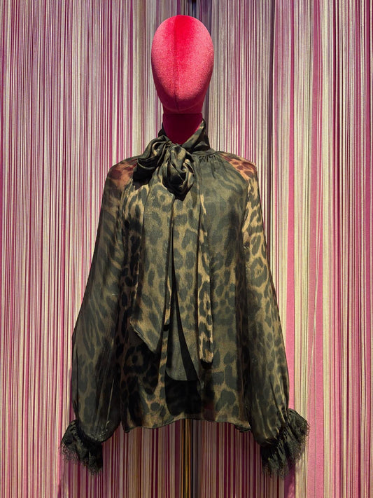 Pink memories camicia stampa maculata con pizzo