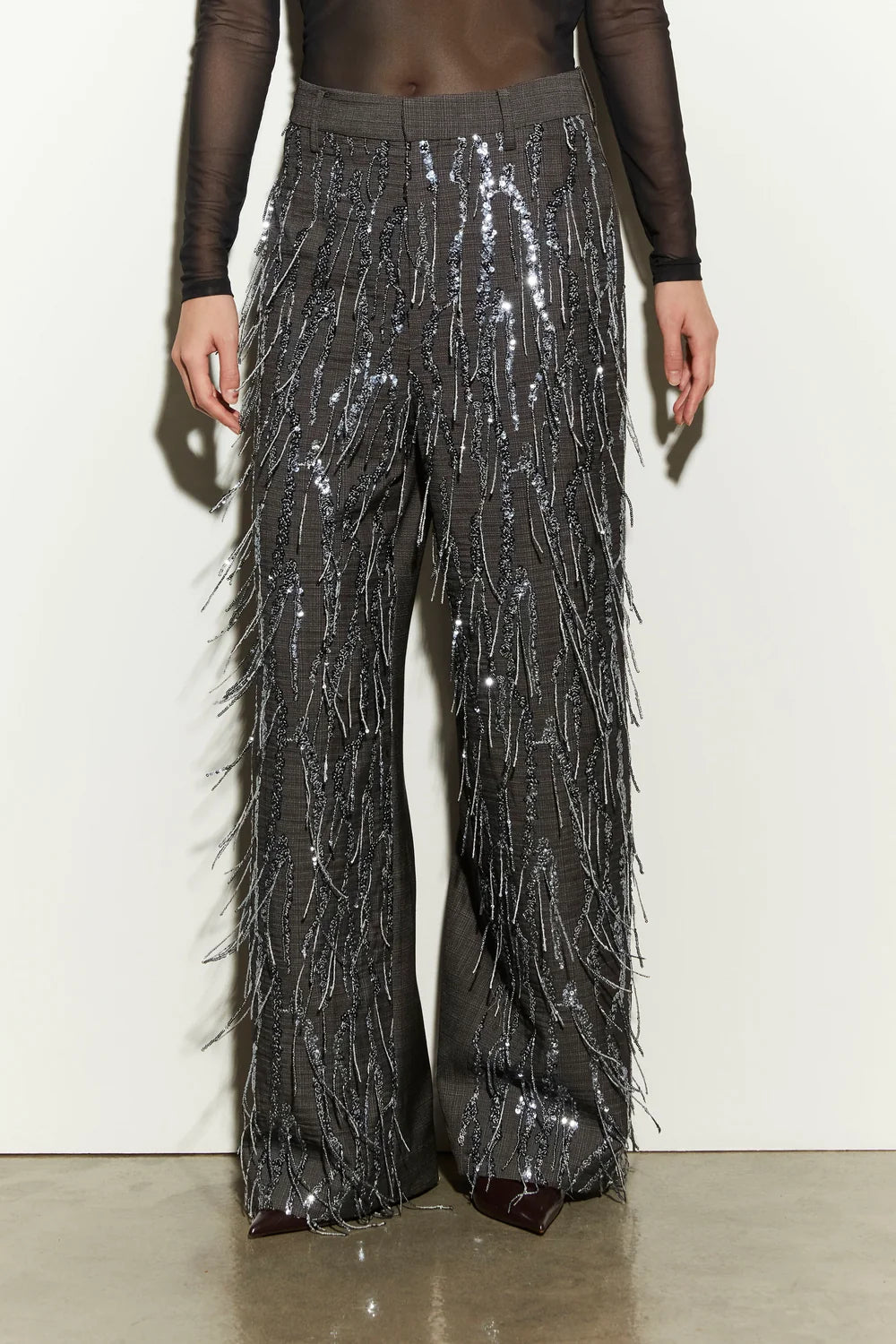 Isabelle Blanche Paris pantalone in tessuto fiammato con ricami in paillettes