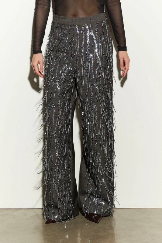 Isabelle Blanche Paris pantalone in tessuto fiammato con ricami in paillettes